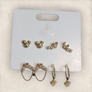 Disney Gold-Tone Clear Rhinestones Earrings Studs and Dangling Earrings-4 pairs